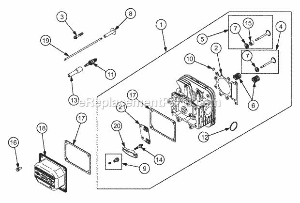 Cylinder Head Diagram and Parts List for RZT17 17AA5A4G710, 17AA5A4G712 Cub Cadet Lawn Mower